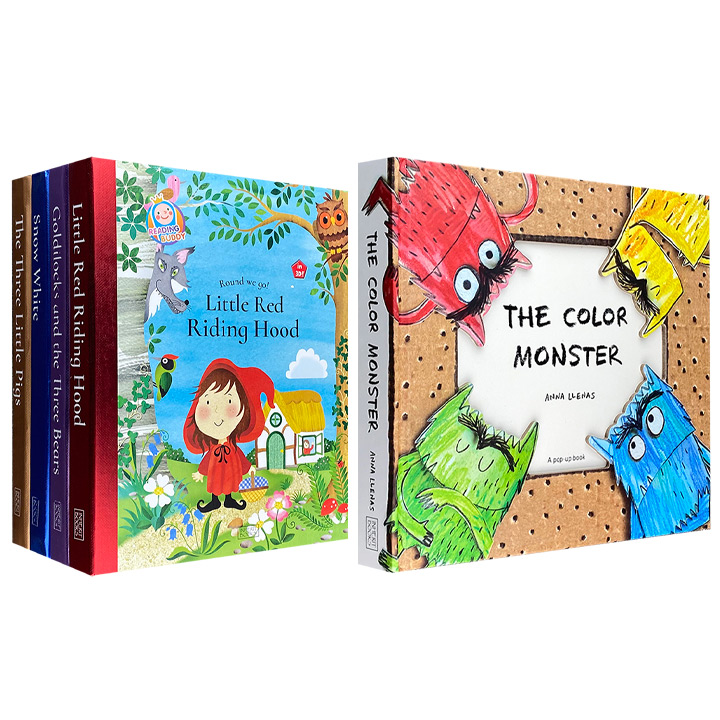 英文原版互动玩具立体书！《ROUND WE GO Fairy Tales（全4册）》《THE COLOR MONSTER》精装2种任选，纯英文原汁原味，大跨页立体舞台+弹跳设计，低幼的画风，可爱别致的造型，激发孩子阅读欲望。
