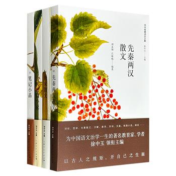 “中华经典诗文之美”系列4册：《古代短篇小说》《先秦两汉散文》《唐宋散文》《笔记小品》，为中国语文治学一生的著名教育家、学者徐中玉领衔主编，贯通先秦至明清的散文、小说与笔记，辅以作者介绍、注释、说明、集评，带你尽览中国古代文章精华。