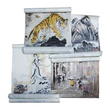 90年代老宣纸印制画片散页装4组24张，荟萃当代著名画家光元鲲之虎画、颜语之山水画、康诗纬之风景画、陆晓云之观音画像四组，每组含6大张，上世纪老宣纸印刷，精选凸显画家风格作品，纸质柔软，色彩古朴，静穆淡雅，线条优美，各具特色；其中部分画作上印有作者题跋，尽显画家气质，欣赏、收藏、装裱皆宜。售价240元，现团购价129元包邮！